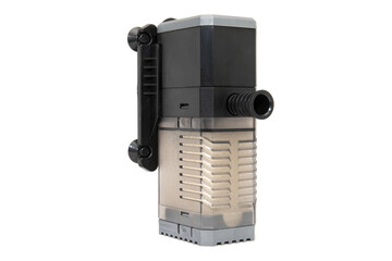 Water filter for aquarium with air aeration isolated on a white background