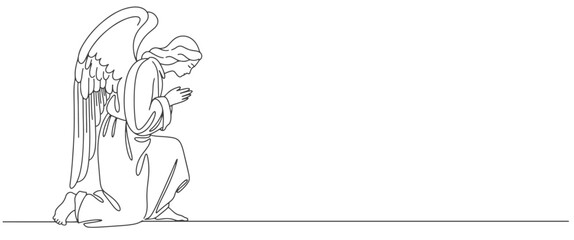 Kneeling angel line art vector illustration