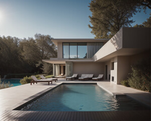 Fototapeta premium luxury swimming pool in modern villa garden