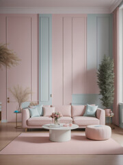 modern pastel colors living room interior 