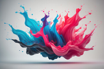 3d splashed ink in the air with white wallpaper, splash colors