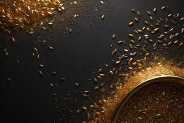 golden sparkles or  golden particles  on a black background, golden background, glitter background
