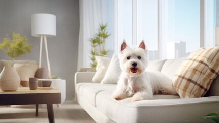 Apartment dwellers delight a West Highland White Terrier bringing warmth to modern decor