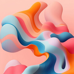 Abstract colorful waves pink blue orange blue render 3d generative ai