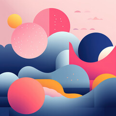 Abstract colorful waves pink blue orange blue render 3d generative ai