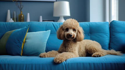 Cherished moments in a cozy urban apartment with a pampered poodle, blending elegance and domesticity.