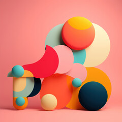 Colorful abstract shapes puzzle on a pink background generative ai