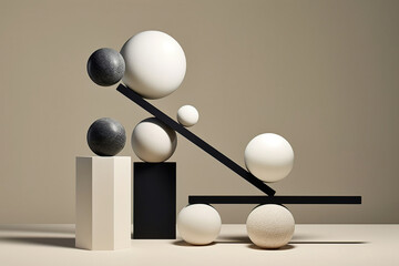Still life podium balls black and white marble generative ai