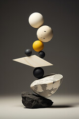 Still life podium balls black and white marble generative ai