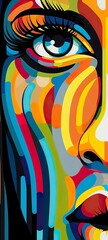 Abstract colorful of woman face for iPhone made with Ai generative technology, Person is fictional