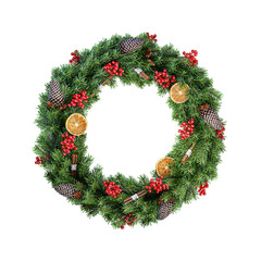 Fototapeta na wymiar Christmas wreath isolated on transparent background. Christmas decoration. 3D render.