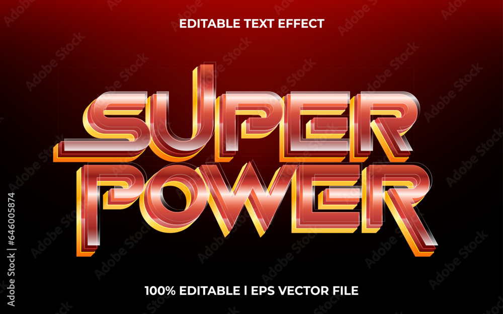 Poster super power 3d text effect with glow theme. typography for products tittle