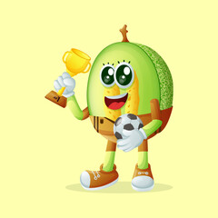 honeydew melon character holding trophy