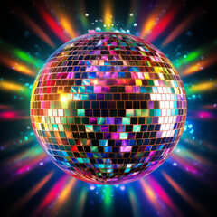 Obraz premium Disco ball illustration, multicolor music background (events, flyers etc.), with space for text
