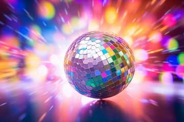Obraz premium Disco ball illustration, multicolor music background (events, flyers etc.), with space for text