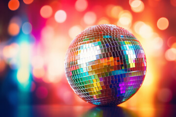 Fototapeta na wymiar Disco ball illustration, multicolor music background (events, flyers etc.), with space for text