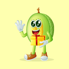 honeydew melon character holding a gift box