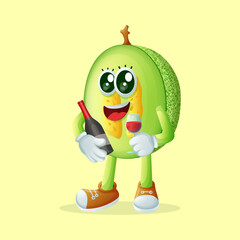honeydew melon character holding a glass of wine
