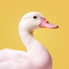 Portrait of a funny goose on a yellow background
