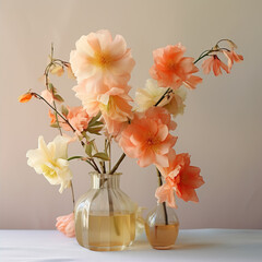 Beautiful flowers in a vase on a light background