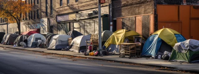 Papier Peint photo autocollant Etats Unis Homeless tent camp on a city street