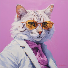 Glamorous, pretentious cat with glasses