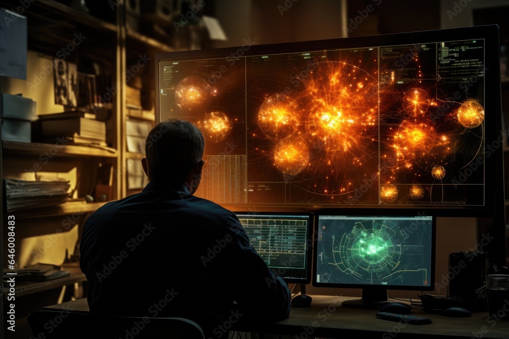 Aufkleber A scientist tracks solar activity on a computer monitor.