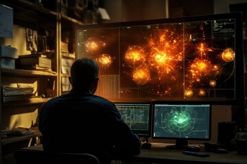 A scientist tracks solar activity on a computer monitor.