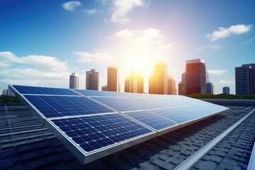 Fototapeta premium Solar panels in a modern city.