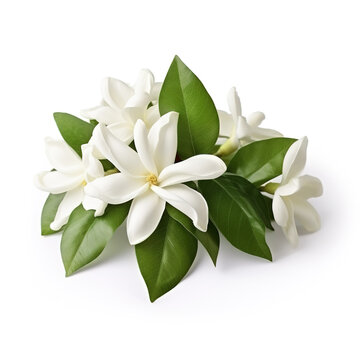 Image of west indian jasmine on white background. Nature. Illustration, Generative AI.
