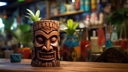 Summer refreshing tiki cocktail on the background of a bar counter