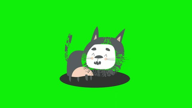 Animated cute cat is relaxing. Animation of cats playing, with green screen background, suitable for icons, mascots, cat lovers, etc.
