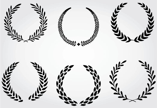 Modern Collection of silhouette of circular laurel wreaths depicting award, achievements. Editable vector, circular foliate laurels branches.Design help for award logo, winner round emblem. eps 10.