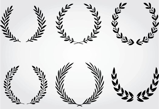 New Collection of silhouette of circular laurel wreaths depicting award, achievements. Editable vector, circular foliate laurels branches.Design help for award logo, winner round emblem. eps 10.