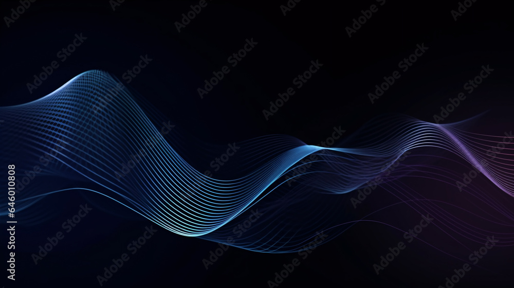 Sticker abstract motion of particle waves: a high-tech background design with waving dots for brochures, fly