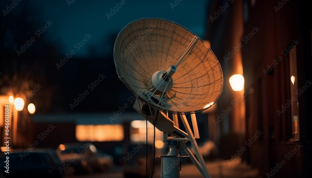 Poster the radio telescope sends information from the galaxy using radio waves generated by ai