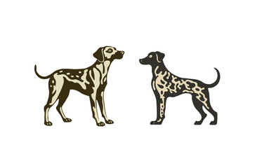 Cartoon hunting dogs with white spots. Vector illustration