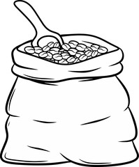 line of coffe in bag cartoon style