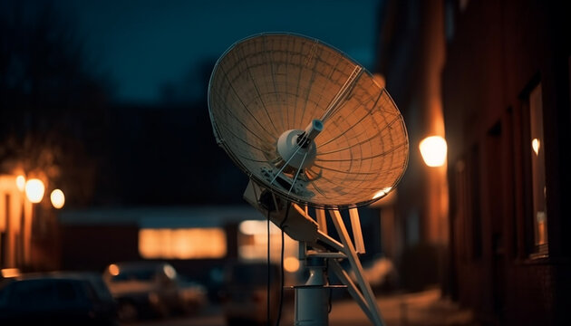 The radio telescope sends information from the galaxy using radio waves generated by AI