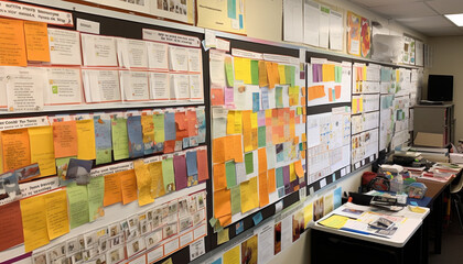 Fototapeta premium Creative business collection on multi colored shelf offers large variation choice generated by AI