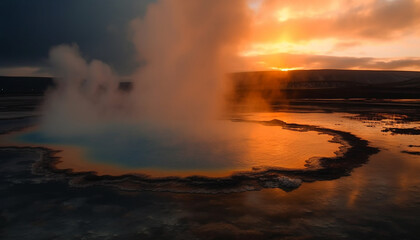 Fototapeta na wymiar The majestic geyser erupts, boiling water and steam exploding skyward generated by AI