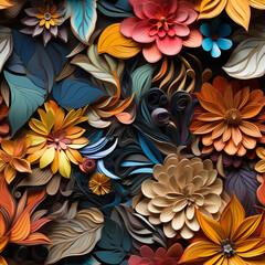 seamless pattern, 3D bold, floral, colorful, plants, flumes, swirls, botany, botanical