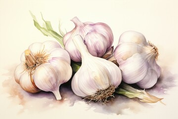 A watercolor illustration of garlic. Generative AI
