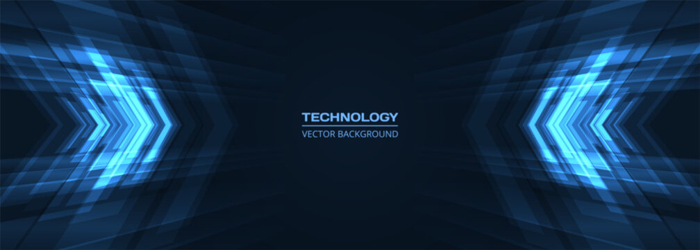 Blue hi tech digital arrows on dark abstract background. Vector illustration