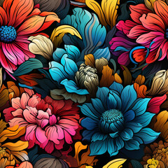 seamless pattern, 3D, bold, floral, colorful, plants, flumes, swirls, botany, botanical