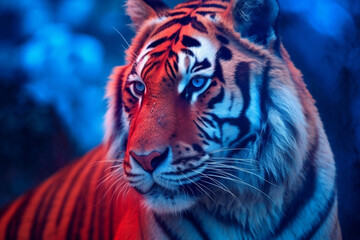 AI, Beautiful closeup on tiger, red and blue colors