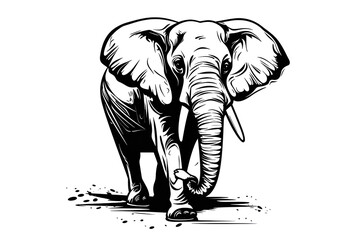 AI, Black and white icon of animal, Elephant