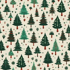 Obraz premium Christmas tree seamless pattern, tileable holiday country print for wallpaper, wrapping paper, scrapbook, fabric and product design