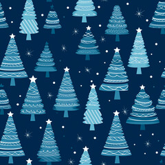 Christmas tree seamless pattern, tileable blue holiday country print for wallpaper, wrapping paper, scrapbook, fabric and product design