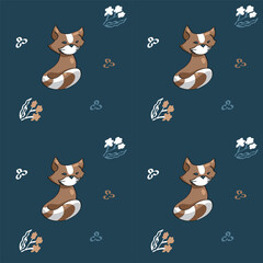 Seamless pattern with cute cats. Vector illustration in cartoon style.